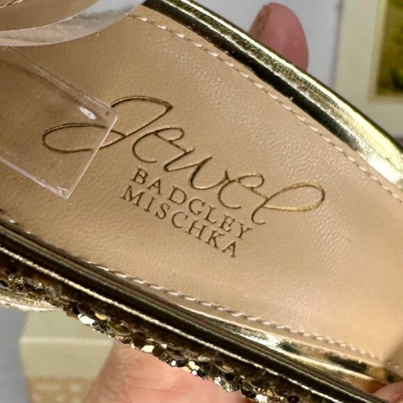 NWB Badgley Mischka Jewel Cook Metallic Gold Glitter Evening Sandals Size 9 - Picture 8 of 11